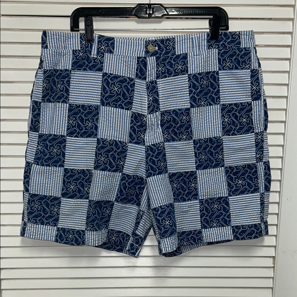 Vineyard Vines Navy And White Patchwork Shorts - image 1